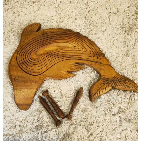Wooden Collapsible Dolphin Bowl, Set of 2 - Picture 1 of 16
